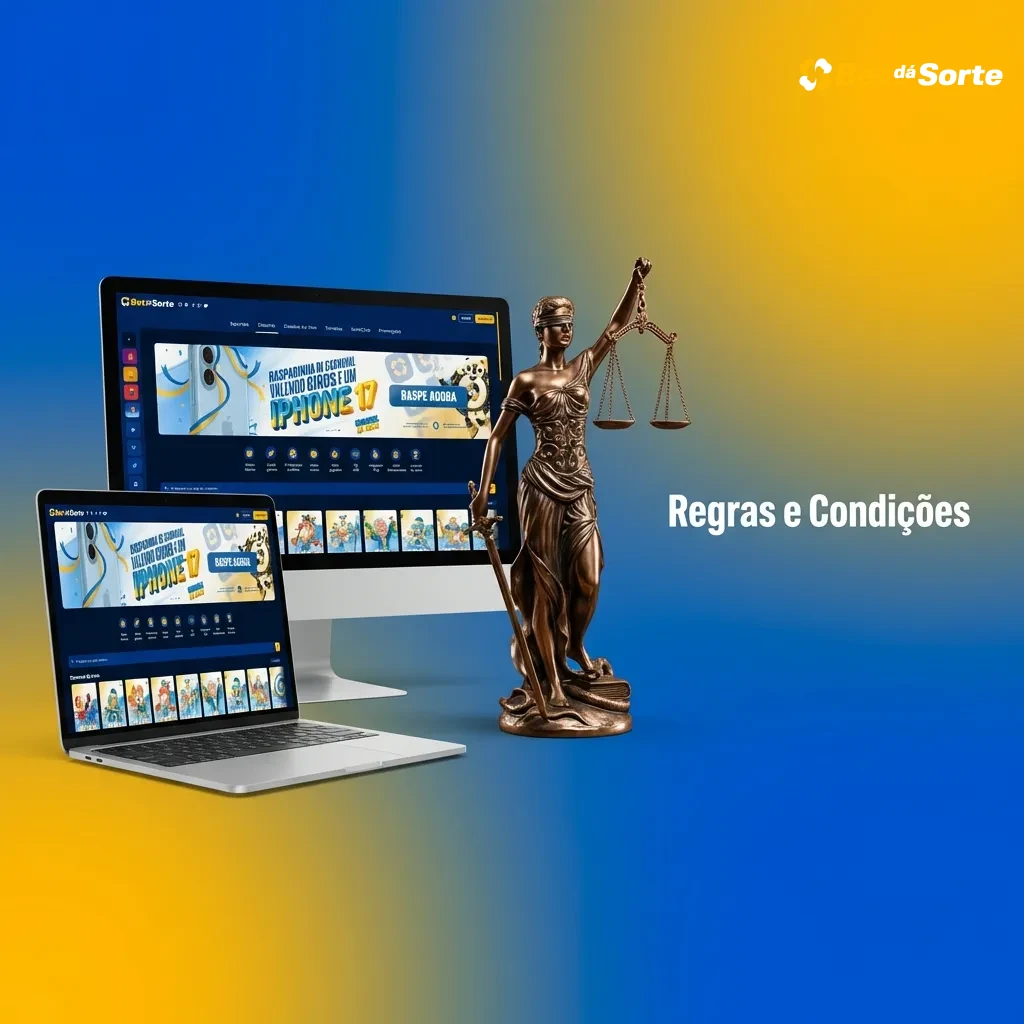 Uma página de regras e condições exibindo requisitos de idade, políticas de conta e limites de saque.
