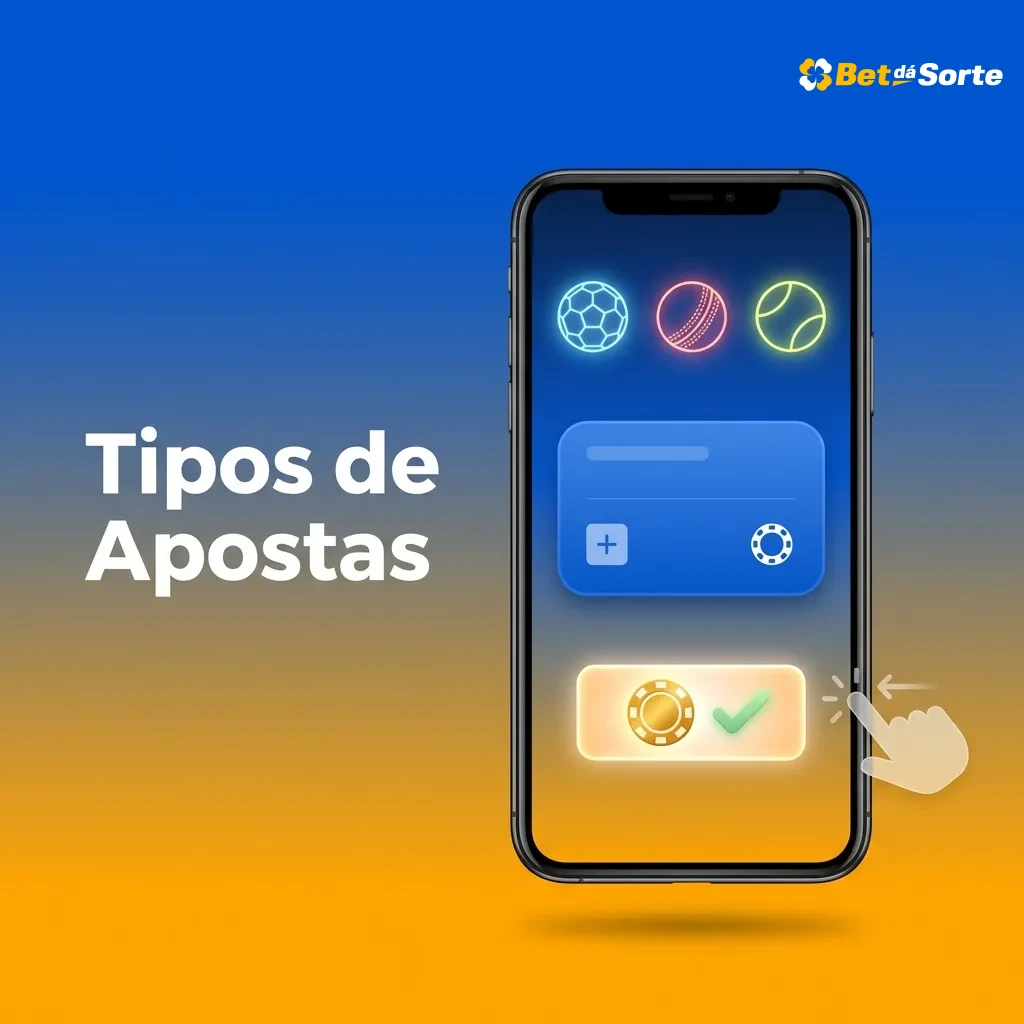 Ilustração mostrando três tipos de apostas: simples, múltipla e sistema, com exemplos de cupons e odds para cada modalidade.