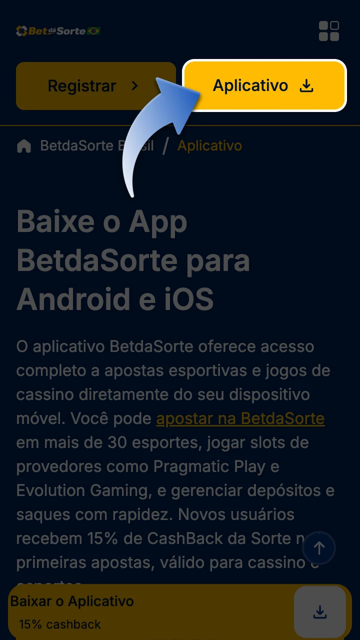 Comece a baixar o arquivo APK do BetdaSorte.