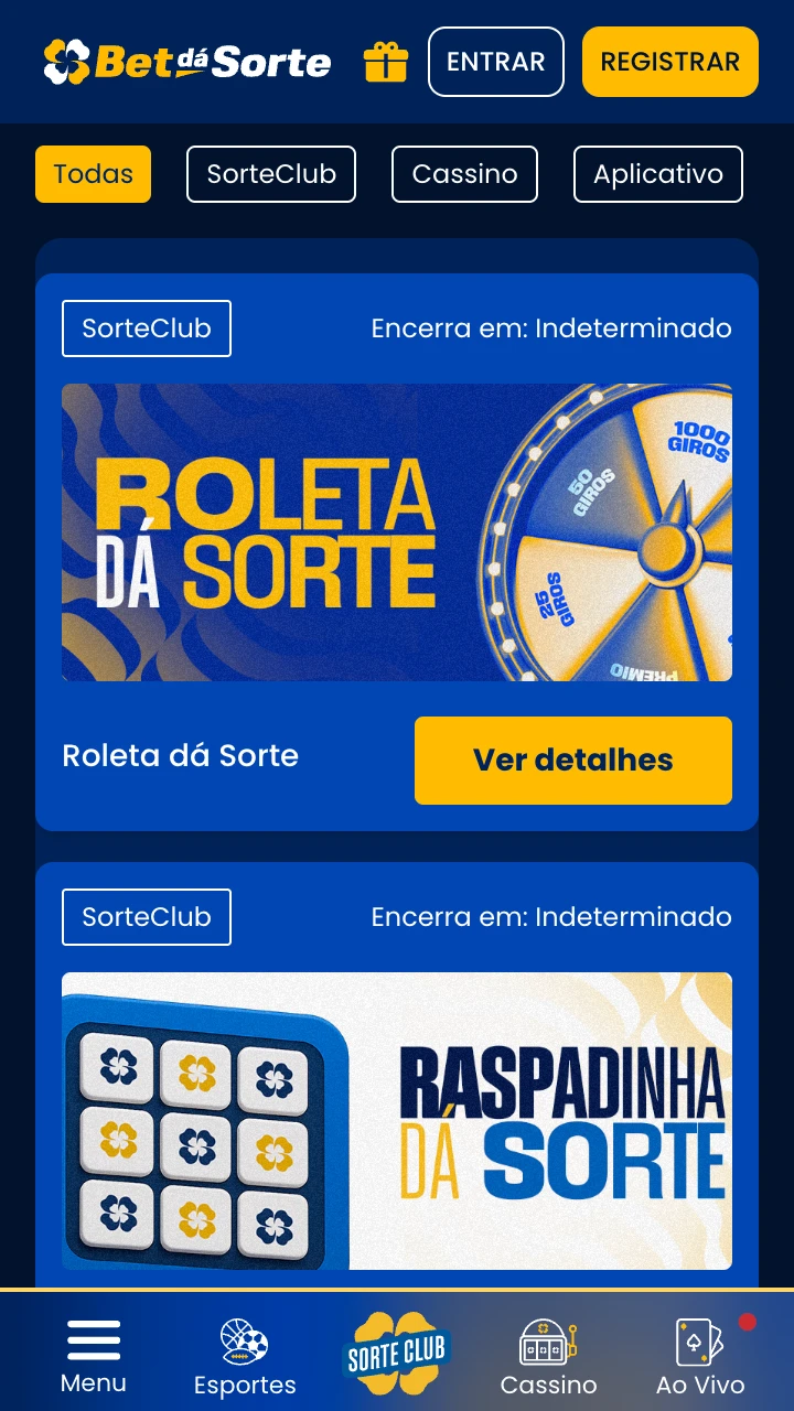 Explore a página de promoções no aplicativo BetdaSorte.