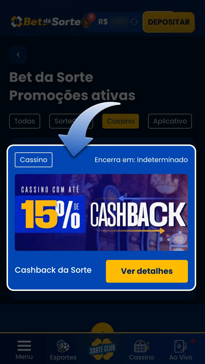 Ative a oferta Lucky Cashback para reembolsar suas apostas na BetdaSorte.