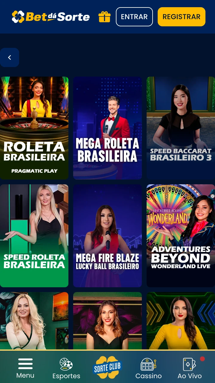 Selecione o jogo ao vivo de sua preferência no cassino BetdaSorte.