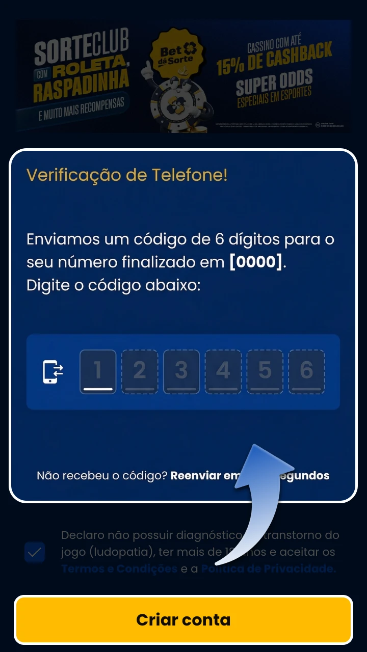 Confirme o seu registo na BetdaSorte para aceder à plataforma.
