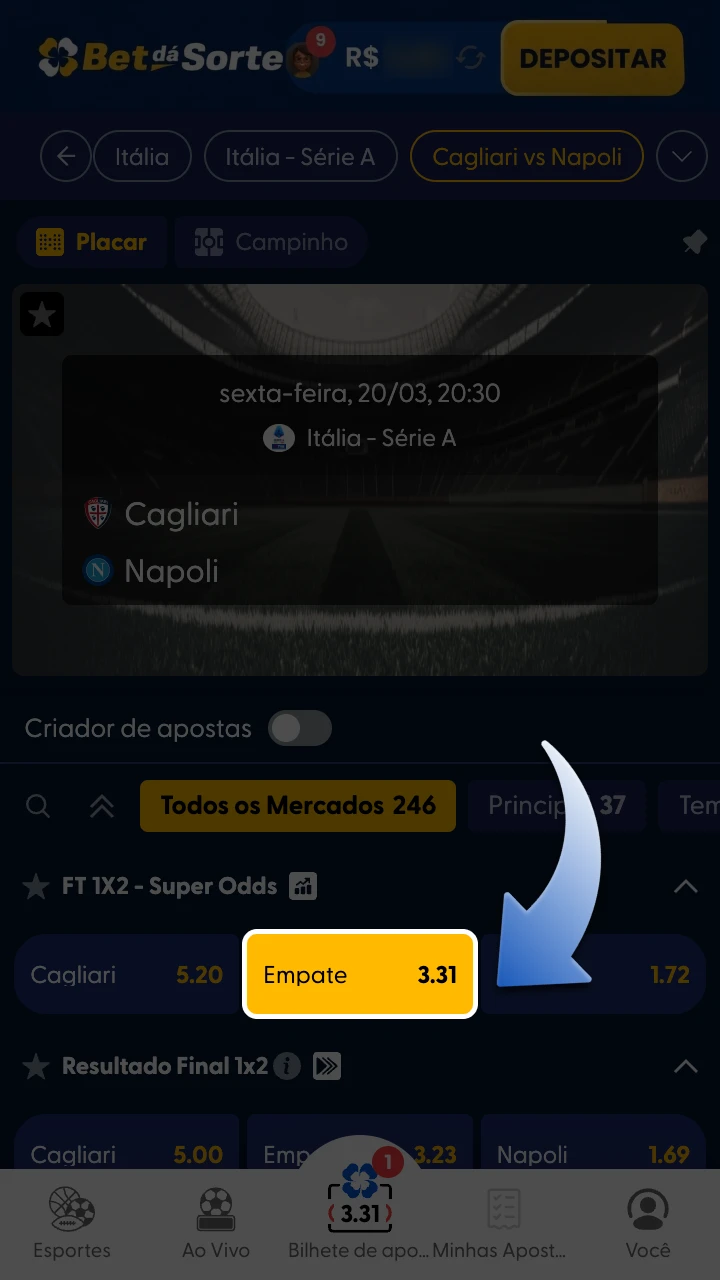 Escolha o tipo de resultado em que deseja apostar na BetdaSorte.