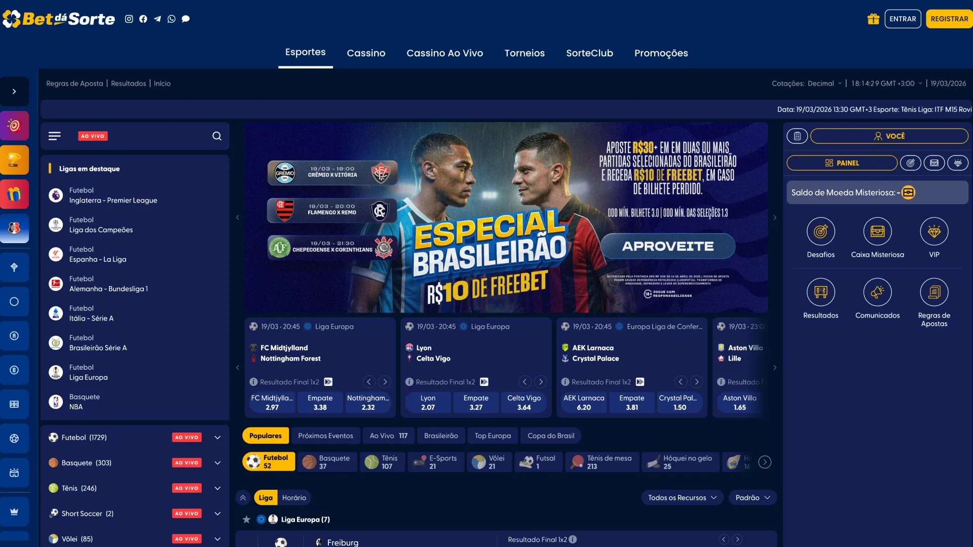 A BetdaSorte oferece a você a oportunidade de apostar em uma ampla seleção de esportes.