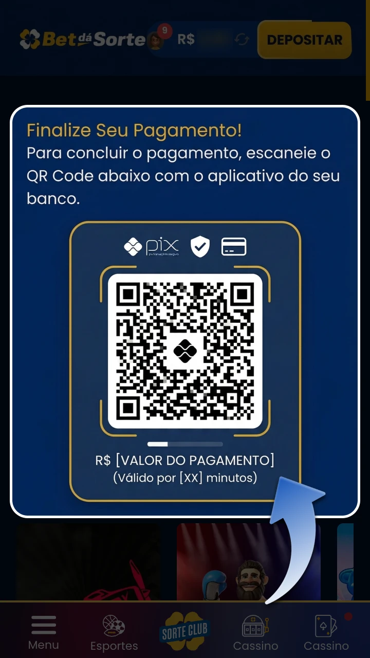 Siga as instruções na tela para concluir o pagamento da BetdaSorte.